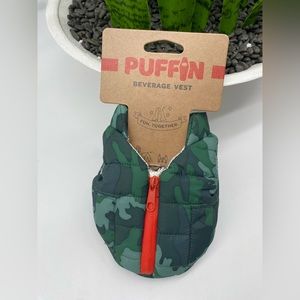 Puffin - The Puffy Beverage Vest - Insulated Can Cooler, Camo Green & Orange NEW